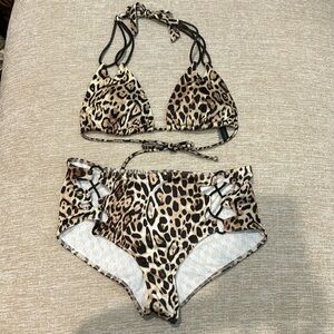 VS high waist leopard print two-piece sz M